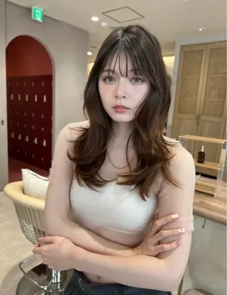 セミロング ブリーチ/縮毛矯正/ 韓国/💗ホノカ💗のヘアスタイル