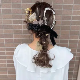 セミロング カラー ヘアアレンジ はるか/ヘアアレンジ ブリーチなしカラー♡のヘアスタイル