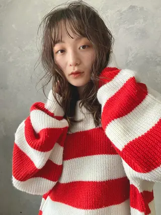 セミロング カラー 森貴裕/ベージュ/ パーマ/オリーブのヘアスタイル