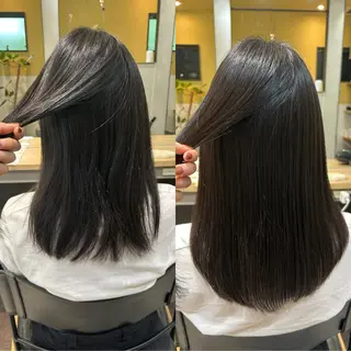 セミロング パーマ hub hair レイヤー/透明感のヘアスタイル