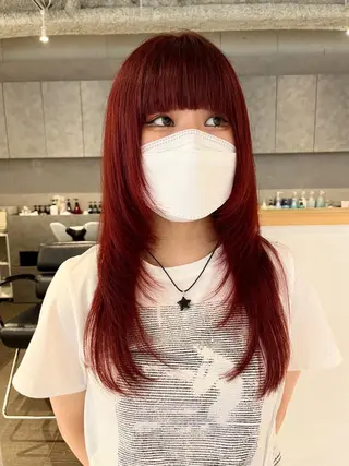 セミロング カラー 桃果 momokaのヘアスタイル