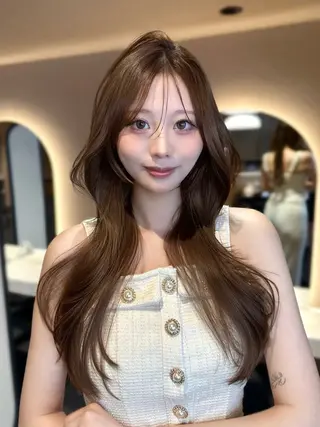 ロング ヘアアレンジ 顔周りcut/ 艶ワンカラー♥ちさきのヘアスタイル