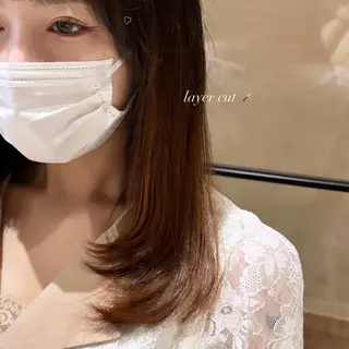 セミロング 𝒎𝒐𝒆🩰 名駅/ヘアメ/暖色♡のヘアスタイル