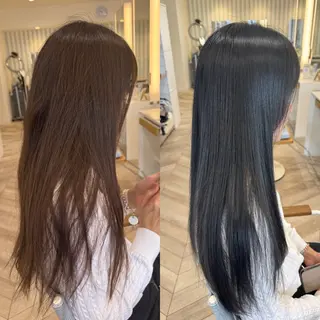 ロング 縮毛矯正/白髪ぼかし ショートボブ/鈴木のヘアスタイル