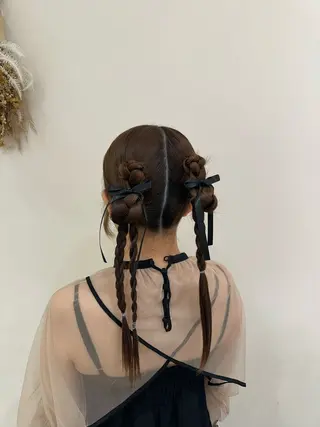 ロング カラー ヘアアレンジ タイトボブ個性派カラ ーAKANEのヘアスタイル