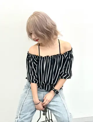 ショート カラー ヘアアレンジ 🐹ブリーチ/ボブ /韓国ヘア/蓮🐹のヘアスタイル