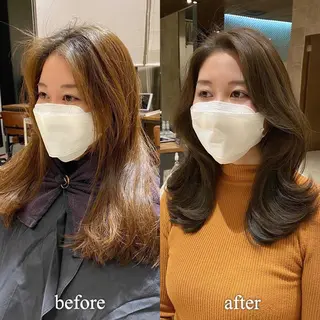 ミディアム カラー レイヤー/顔周り /透明感🩶高橋大のヘアスタイル