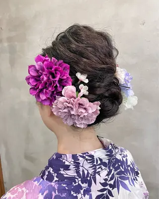 セミロング ヘアアレンジ 【ピンク/韓国ヘア/ ヘアセット】亜海のヘアスタイル