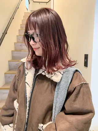 セミロング カラー 落合希 Olivebeigeのヘアスタイル