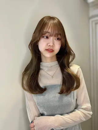 セミロング カラー 柔らかブラウン/顔周 りレイヤー♡ユウシのヘアスタイル