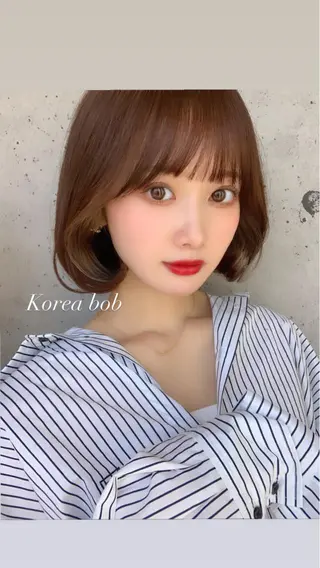 ミディアム カラー パーマ ヘアアレンジ 日本一の小顔カット/ ボブ/顔周り/韓国のヘアスタイル