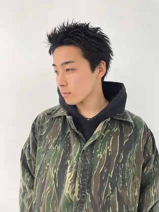 メンズ スパイキーパーマ 柏NO1 藤本葉のヘアスタイル