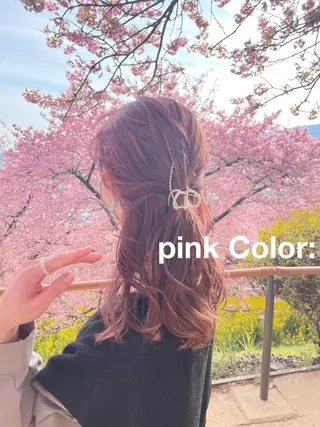セミロング カラー ヘアアレンジ ハイトーンピンク🍑 ブリーチ🍑RINAのヘアスタイル