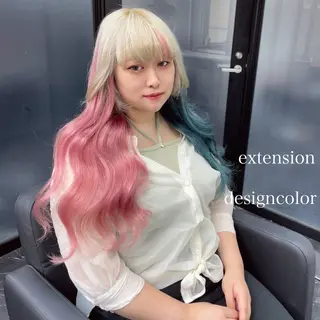 ロング カラー エクステ🩵ブリーチ 韓国ヘア🩵KAEのヘアスタイル