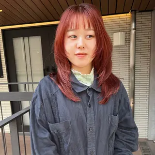 ミディアム カラー 暖色/パーマ 🌼クニトウメイのヘアスタイル