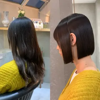 ショート 切りっぱなしボブ/ 縮毛矯正/レンのヘアスタイル