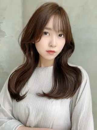 セミロング カラー パーマ 新宿✨顔周りカット 韓国ヘア/坂本亜裟海のヘアスタイル