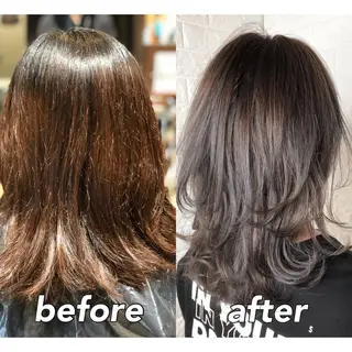 ミディアム カラー KIZU 髪質改善 怪談を語る美容師のヘアスタイル