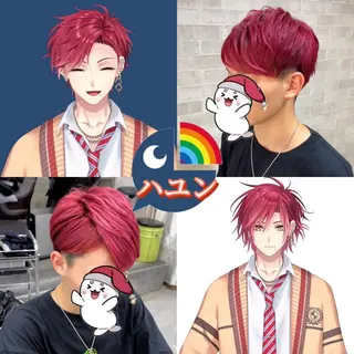 カラー メンズ 推しカラー💫 ブリーチ💫若菜覚のヘアスタイル