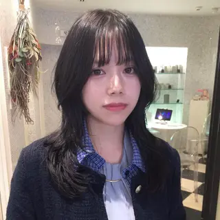 セミロング 栄/レイヤーカット/ ハッシュカット/モモのヘアスタイル