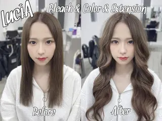 ロング カラー ヘアアレンジ LuciAエクステ カラー3000セラのヘアスタイル