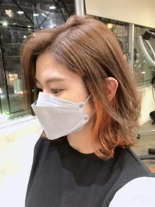 ミディアム カラー パーマ ヘアアレンジ キッズ ネイル マツエク・マツパ アイブロウ 髪質改善✨ハツメイ オグ✂️のヘアスタイル