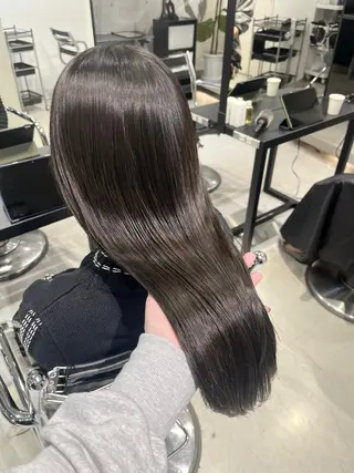 セミロング カラー パーマ ヘアアレンジ 透明感/オリーブ/ グレージュ/YUKAのヘアスタイル