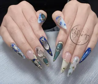 ロング 波 なみのネイルデザイン