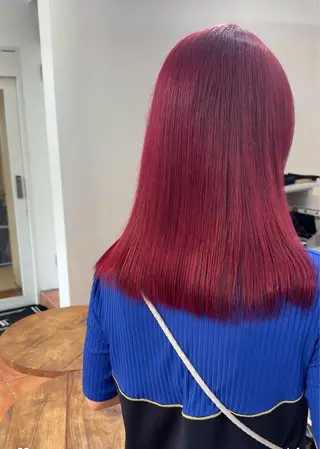 セミロング ブリーチなしピンク 縮毛艶髪矯正/吉村のヘアスタイル