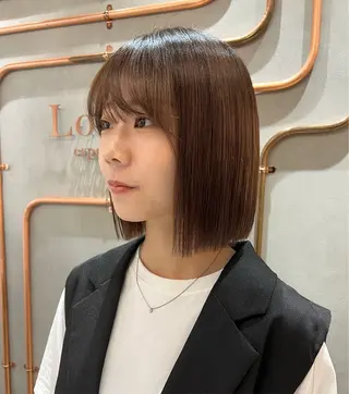 ショート カラー ボブ/巻ける縮毛矯正 /韓国レイヤーはなのヘアスタイル