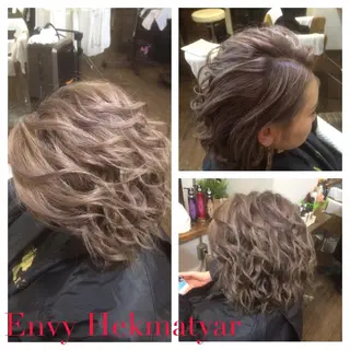 ミディアム セミロング カラー 髪質改善×ハイトーン 中田啄也のヘアスタイル