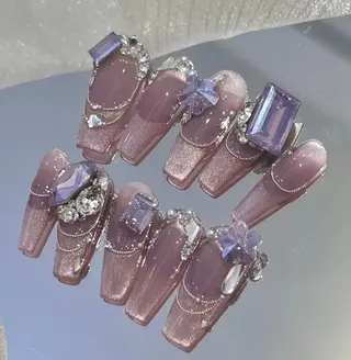 ネイル リボン、ガーリー パーツ放題専門店のネイルデザイン