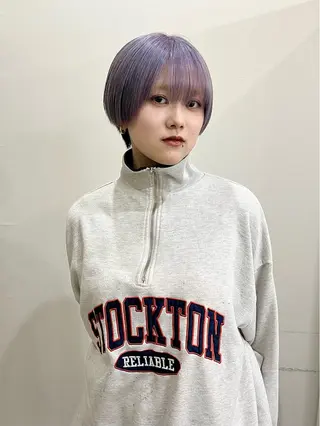 ショート カラー 切りっぱなしボブ/ ブリーチカラー/大塚のヘアスタイル