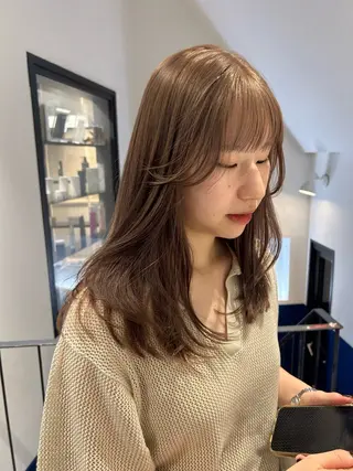 セミロング カラー パーマ レイヤー/透明感/ ブリーチなし/わかなのヘアスタイル