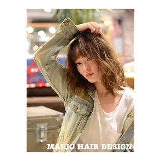 ミディアム カラー パーマ 竹嶌 健吾のヘアスタイル