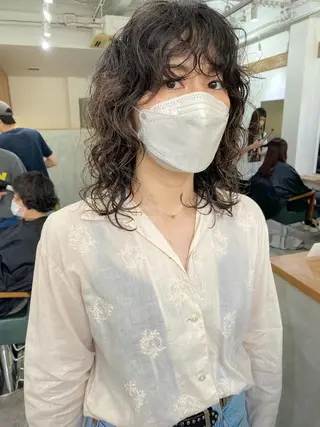 ミディアム パーマ 森貴裕/ベージュ/ パーマ/オリーブのヘアスタイル