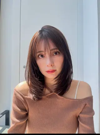 ミディアム カラー 山崎/ボブ縮毛矯正 レイヤー髪質改善のヘアスタイル