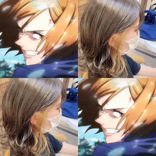 ミディアム ブリーチなしダブル カラー縮毛矯正　下野のヘアスタイル