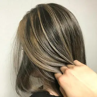 カラー ミディアム Blue高槻所属・ハイライト 透明感カラー松本のヘアスタイル