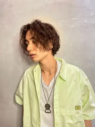 ミディアム パーマ メンズ エクステ指名No.1 【店長】橘田のヘアスタイル