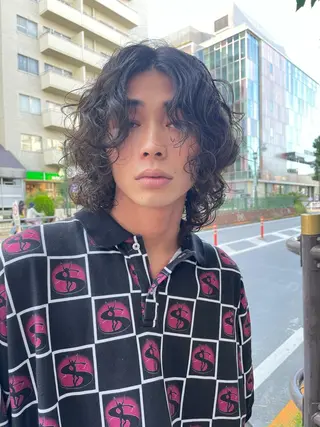 ミディアム パーマ メンズ ハイトーン/レイヤー 🌸さくらのヘアスタイル