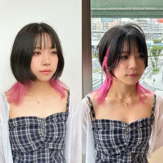 ミディアム カラー 大阪ウルフカット ハッシュカットのヘアスタイル