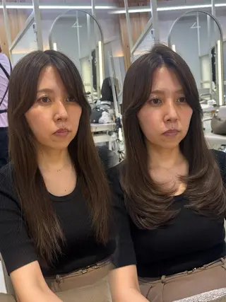 セミロング かなこ／レイヤー ／透明感カラーのヘアスタイル