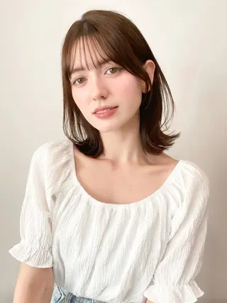 ミディアム カラー ミディアム/顔周り/ ベージュ🌼mayuのヘアスタイル