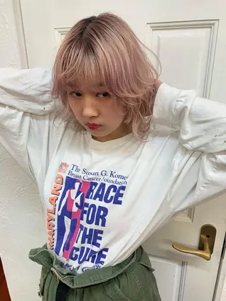 ミディアム カラー ピンクベージュ/新潟 万代/高橋桃葉🍑のヘアスタイル