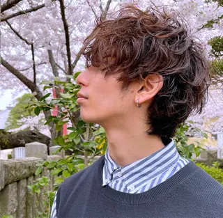 ミディアム カラー パーマ メンズ 田畑 智規のヘアスタイル