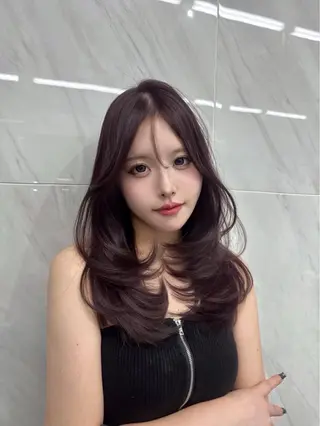 セミロング カラー ヘアアレンジ 💎韓国/ レイヤー カット/ 暖色🫧のヘアスタイル