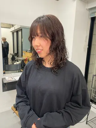 ミディアム パーマ カットモデル/ ハイトーン/ゆうあのヘアスタイル