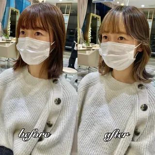 ミディアム カラー パーマ ヘアアレンジ メンズ キッズ ネイル マツエク・マツパ アイブロウ 《褒められる》 透明感カラー/小嶋のヘアスタイル