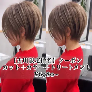 ショート laff 新宿所属・切りっぱなしボブ レイヤー/縮毛矯正のヘアスタイル